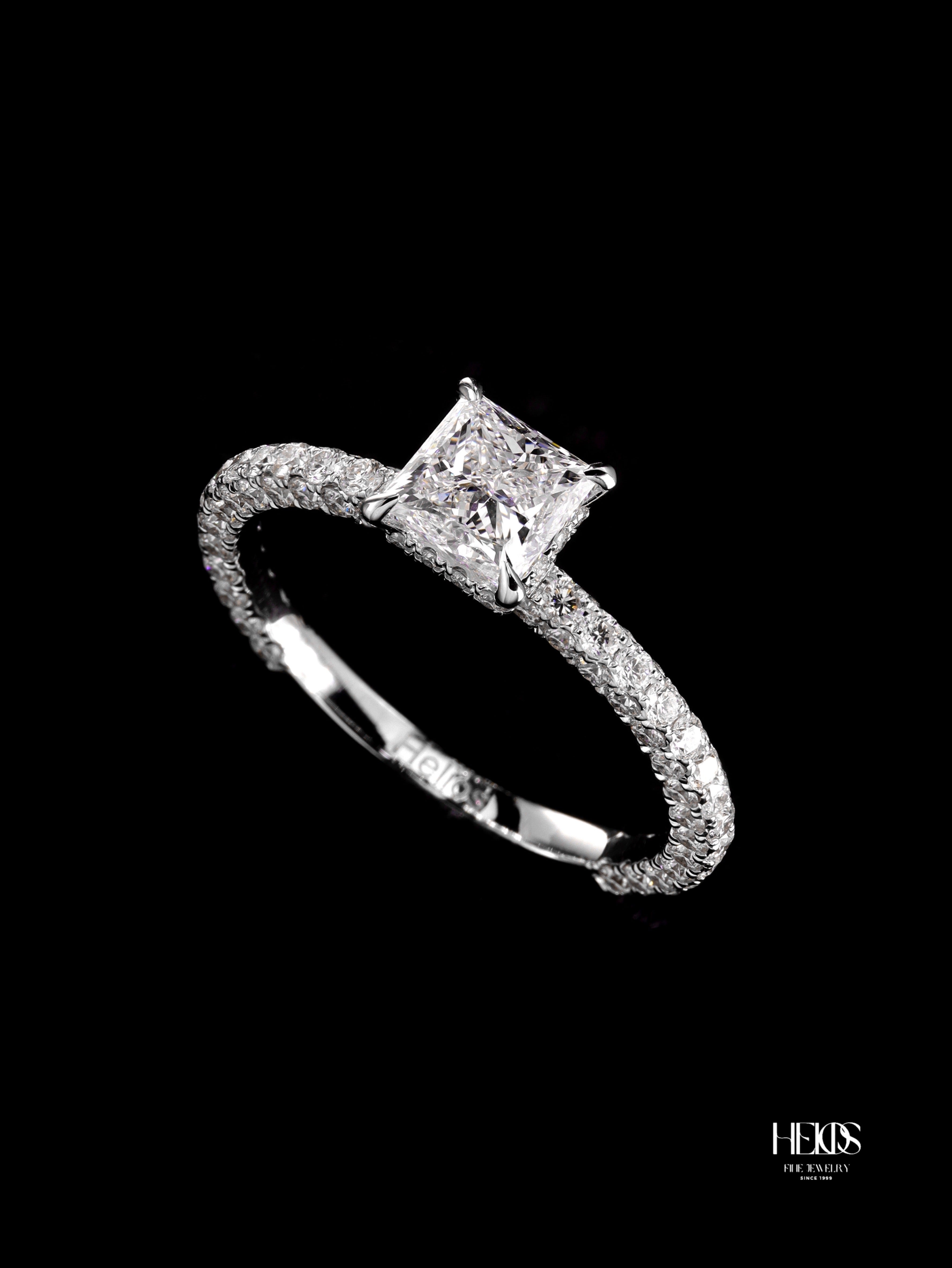 Full Pavé Princess Cut Diamond Ring