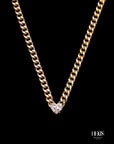Heart Shape Diamond Cuban Chain Necklace-Helios Fine Jewelry